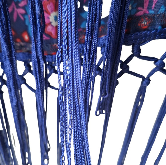 Hollister XS VTG Multi-Color‎ Print Kimono Cover-Up Blue Fringe Hem - Picture 12 of 14